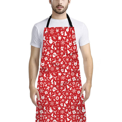 Merry Christmas Elements Pattern Print Bib Apron With Pocket