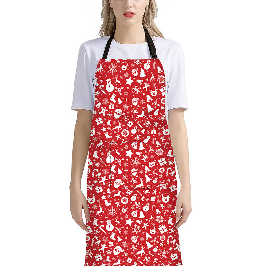 Merry Christmas Elements Pattern Print Bib Apron With Pocket