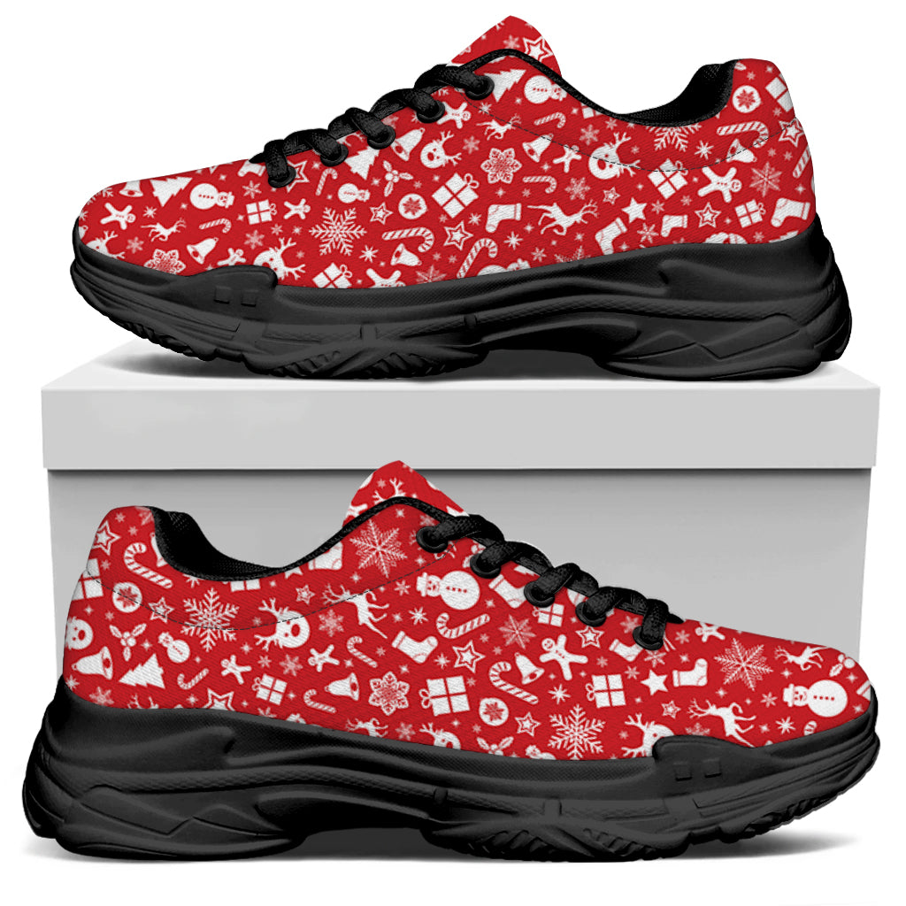 Merry Christmas Elements Pattern Print Black Chunky Shoes