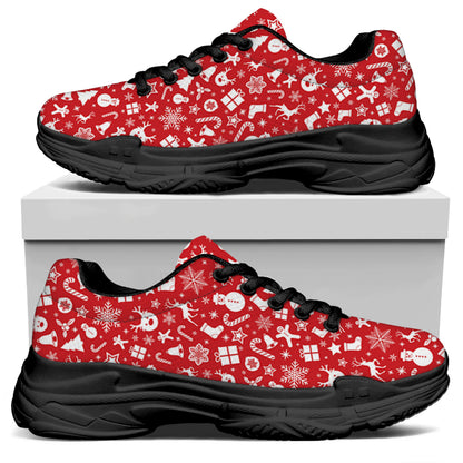 Merry Christmas Elements Pattern Print Black Chunky Shoes