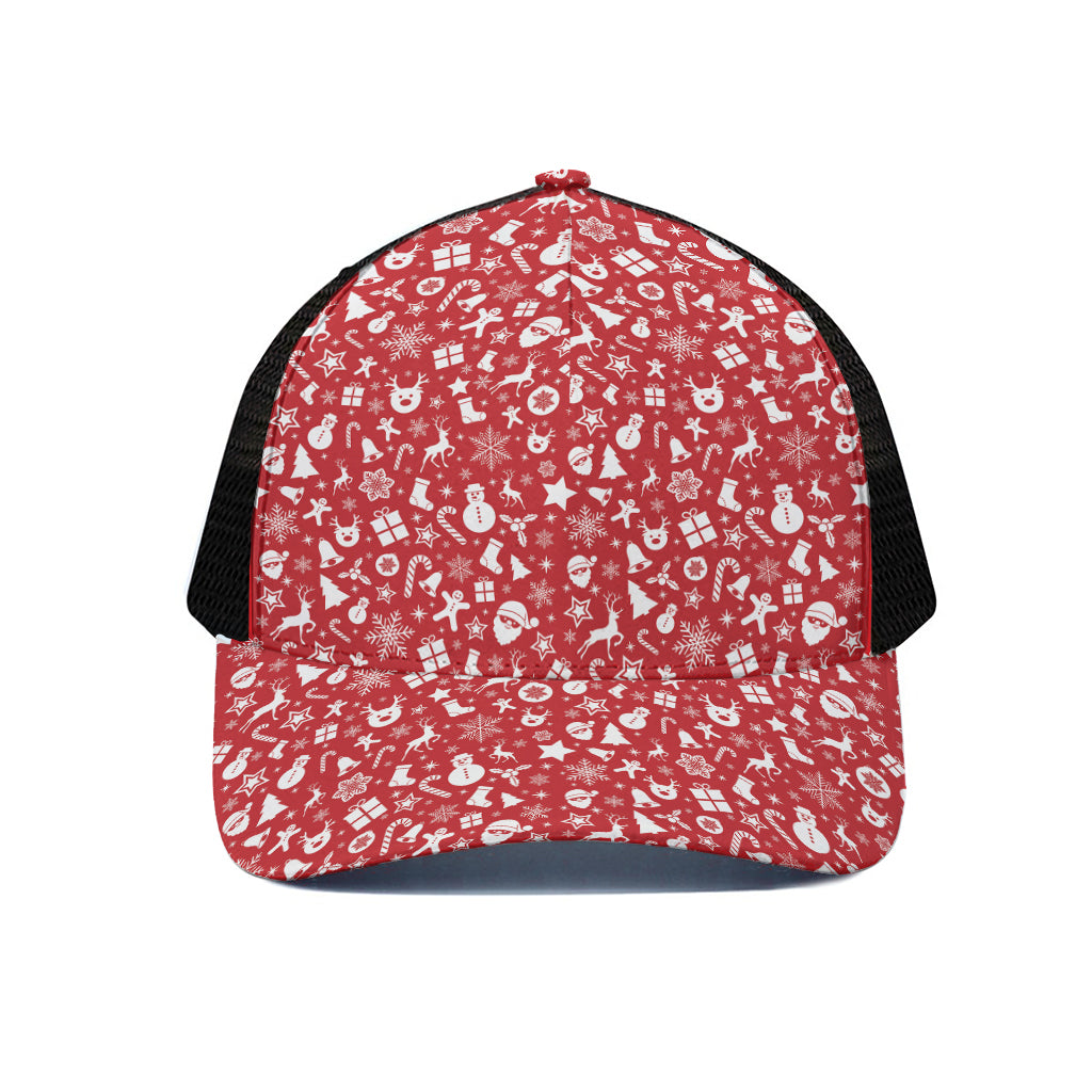 Merry Christmas Elements Pattern Print Black Mesh Trucker Cap