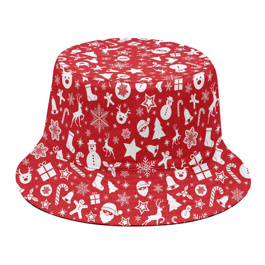 Merry Christmas Elements Pattern Print Bucket Hat