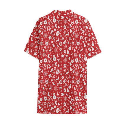 Merry Christmas Elements Pattern Print Cotton Hawaiian Shirt