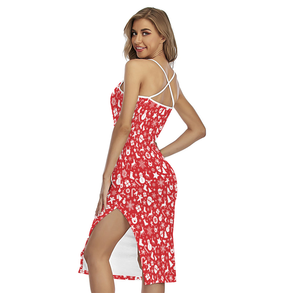 Merry Christmas Elements Pattern Print Cross Back Cami Dress