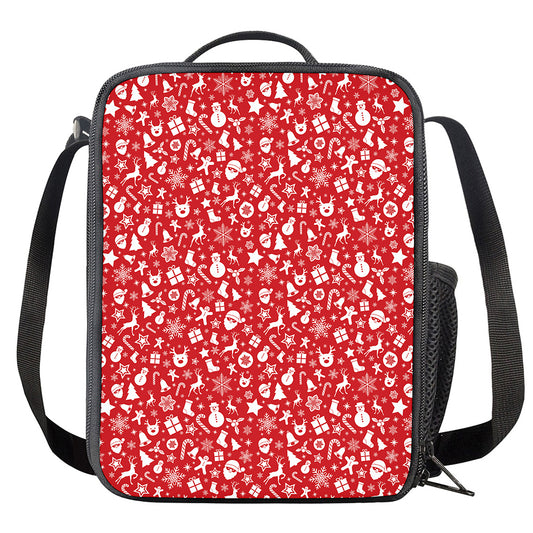 Merry Christmas Elements Pattern Print Crossbody Lunch Bag