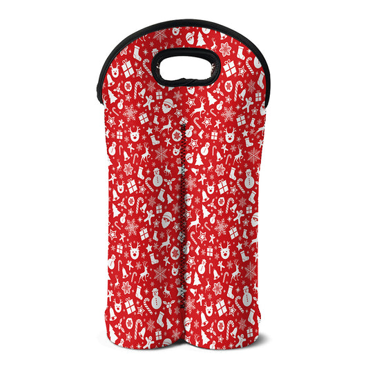 Merry Christmas Elements Pattern Print Double Neoprene Wine Tote