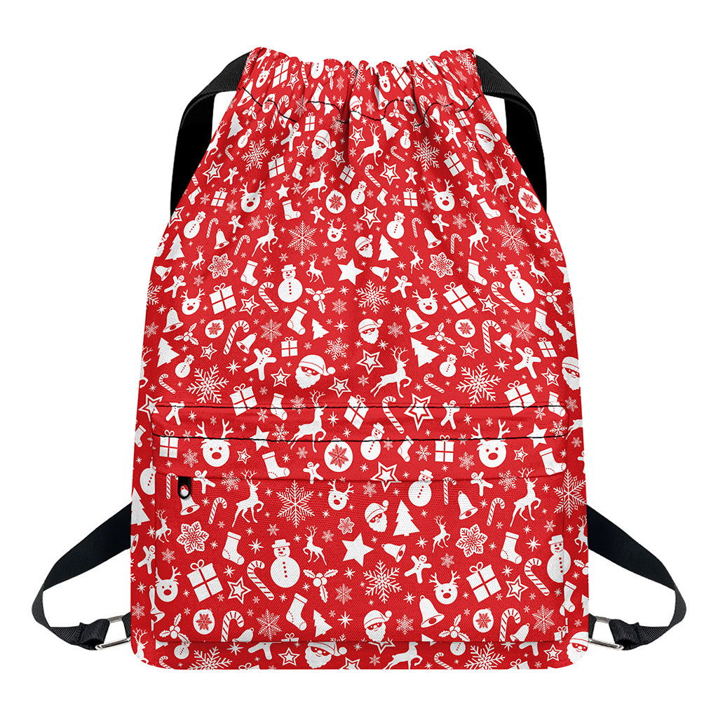 Merry Christmas Elements Pattern Print Drawstring Backpack