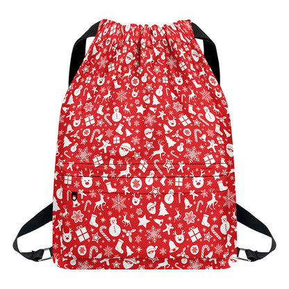 Merry Christmas Elements Pattern Print Drawstring Backpack