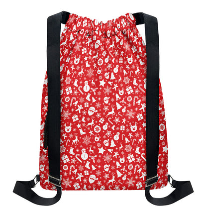 Merry Christmas Elements Pattern Print Drawstring Backpack