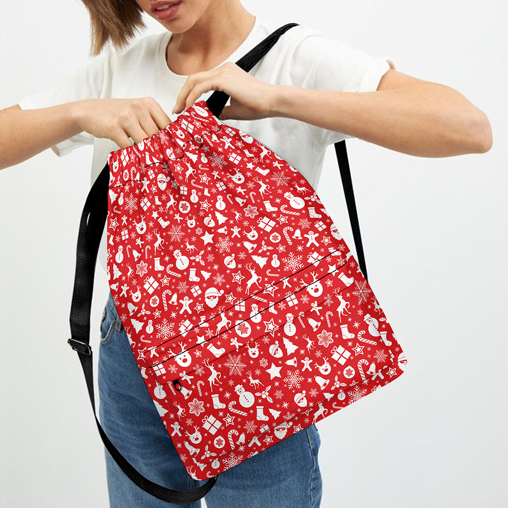 Merry Christmas Elements Pattern Print Drawstring Backpack