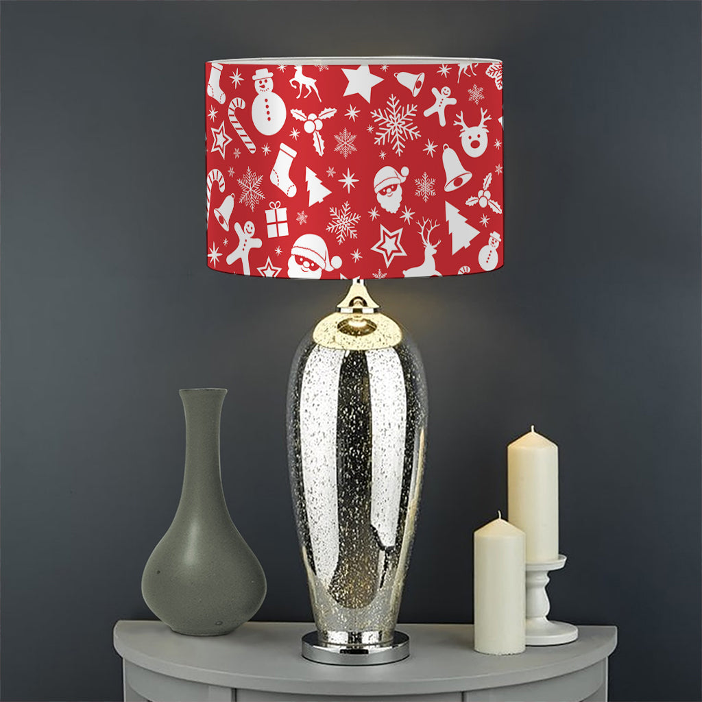 Merry Christmas Elements Pattern Print Drum Lamp Shade