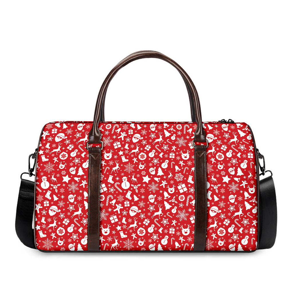 Merry Christmas Elements Pattern Print Duffle Bag