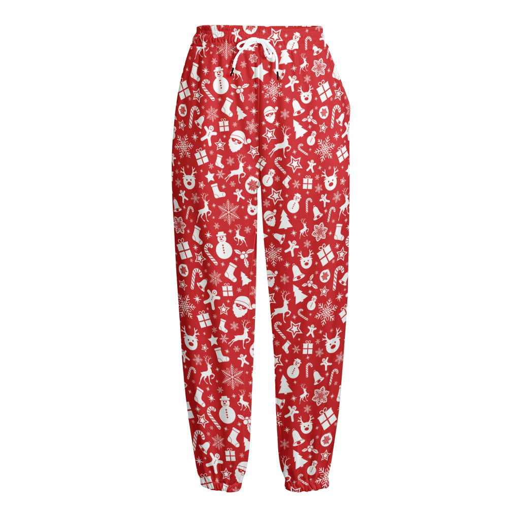 Merry Christmas Elements Pattern Print Fleece Lined Knit Pants