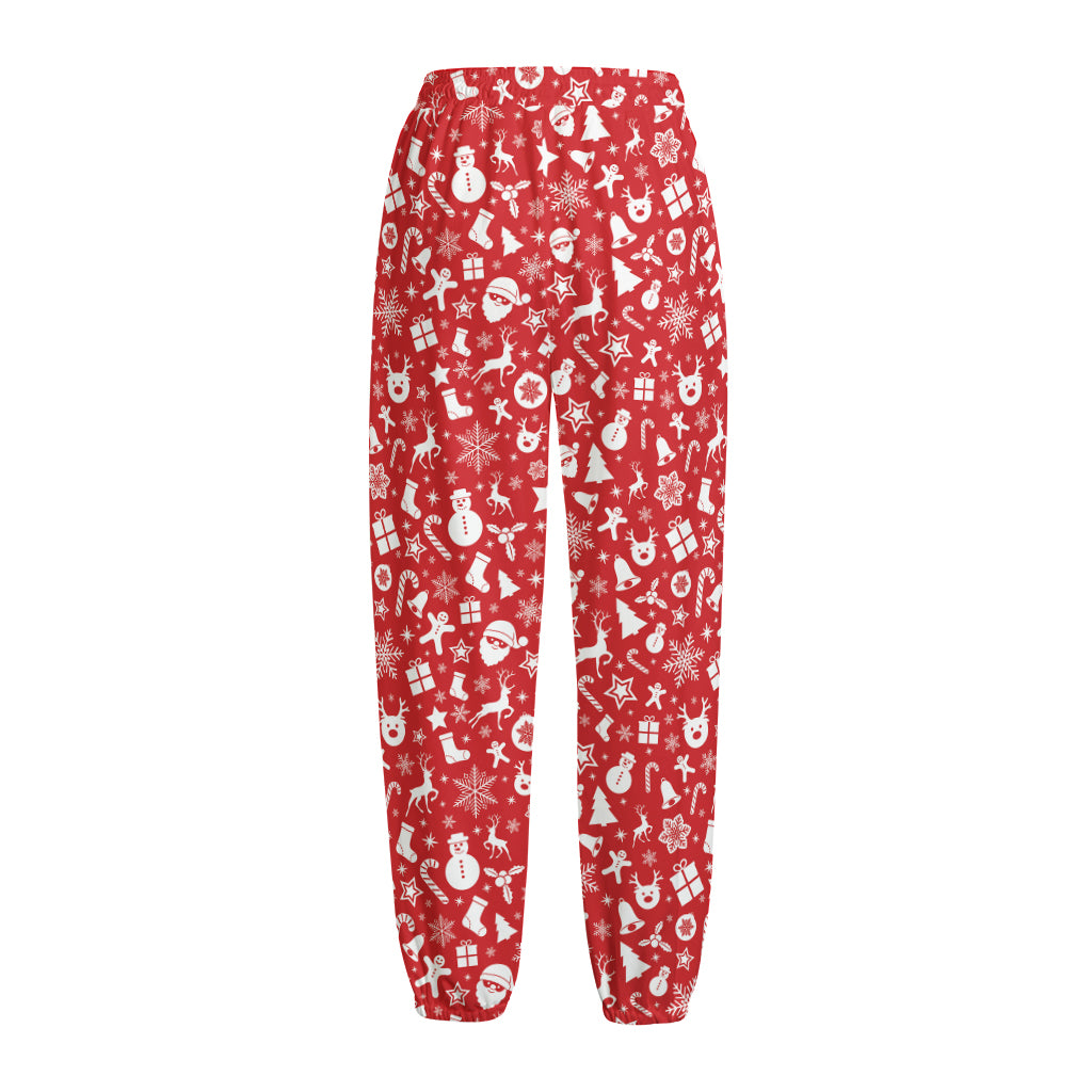 Merry Christmas Elements Pattern Print Fleece Lined Knit Pants