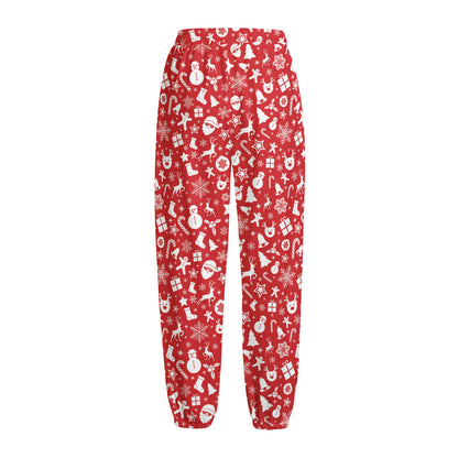 Merry Christmas Elements Pattern Print Fleece Lined Knit Pants