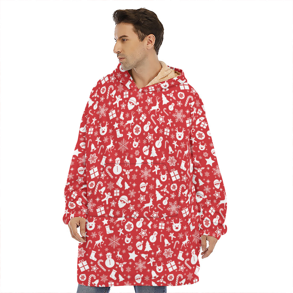 Merry Christmas Elements Pattern Print Hoodie Blanket