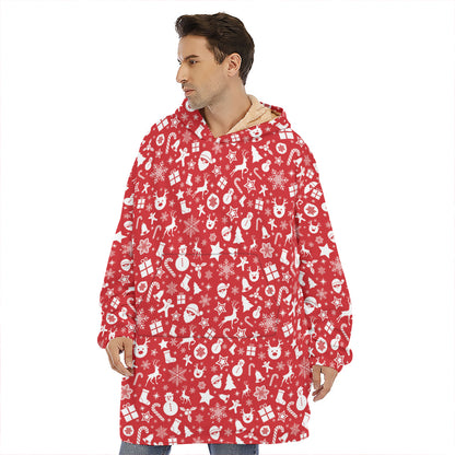 Merry Christmas Elements Pattern Print Hoodie Blanket