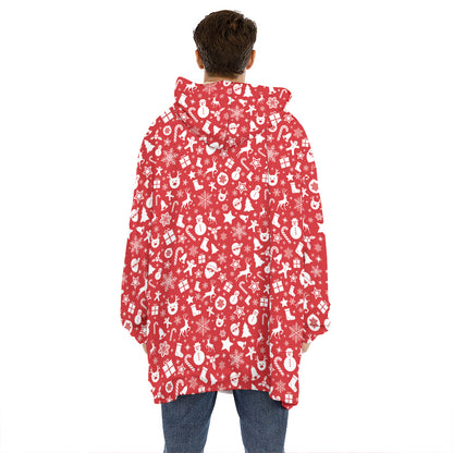 Merry Christmas Elements Pattern Print Hoodie Blanket