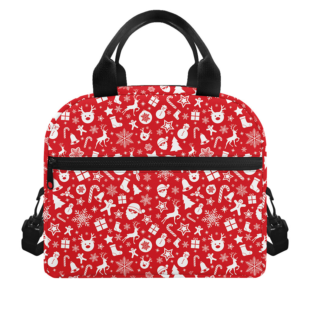 Merry Christmas Elements Pattern Print Insulated Lunch Bag