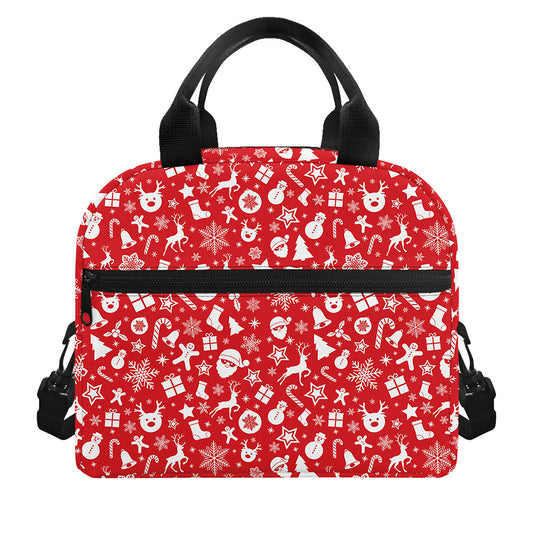 Merry Christmas Elements Pattern Print Insulated Lunch Bag