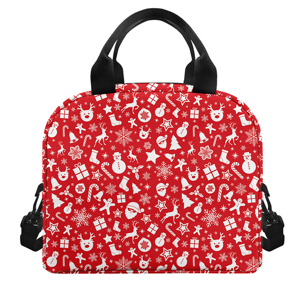 Merry Christmas Elements Pattern Print Insulated Lunch Bag