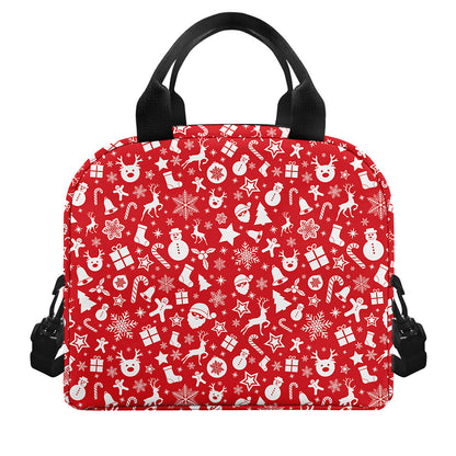 Merry Christmas Elements Pattern Print Insulated Lunch Bag
