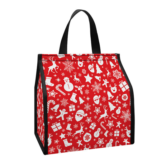 Merry Christmas Elements Pattern Print Insulated Lunch Tote