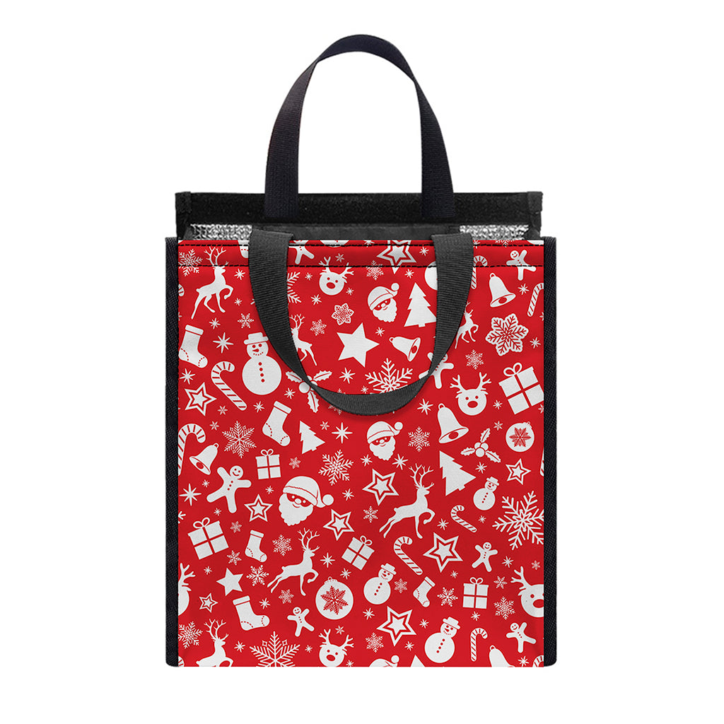 Merry Christmas Elements Pattern Print Insulated Lunch Tote