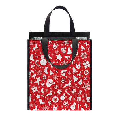 Merry Christmas Elements Pattern Print Insulated Lunch Tote