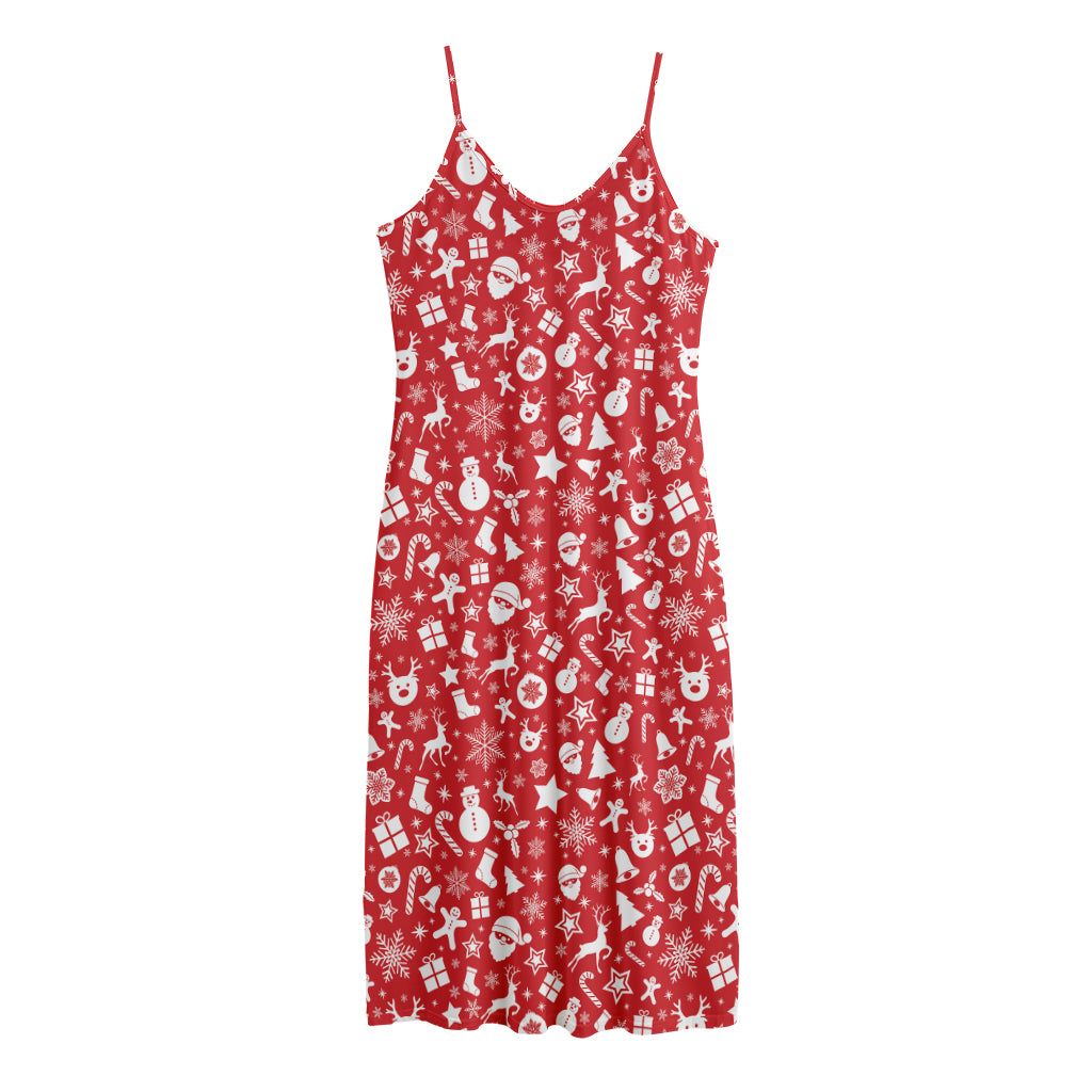 Merry Christmas Elements Pattern Print Jersey Midi Cami Dress