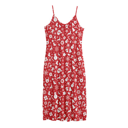 Merry Christmas Elements Pattern Print Jersey Midi Cami Dress