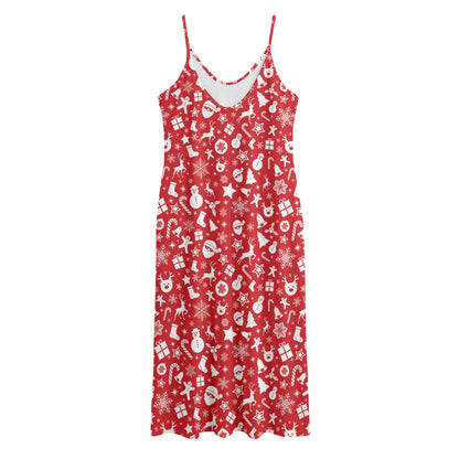 Merry Christmas Elements Pattern Print Jersey Midi Cami Dress