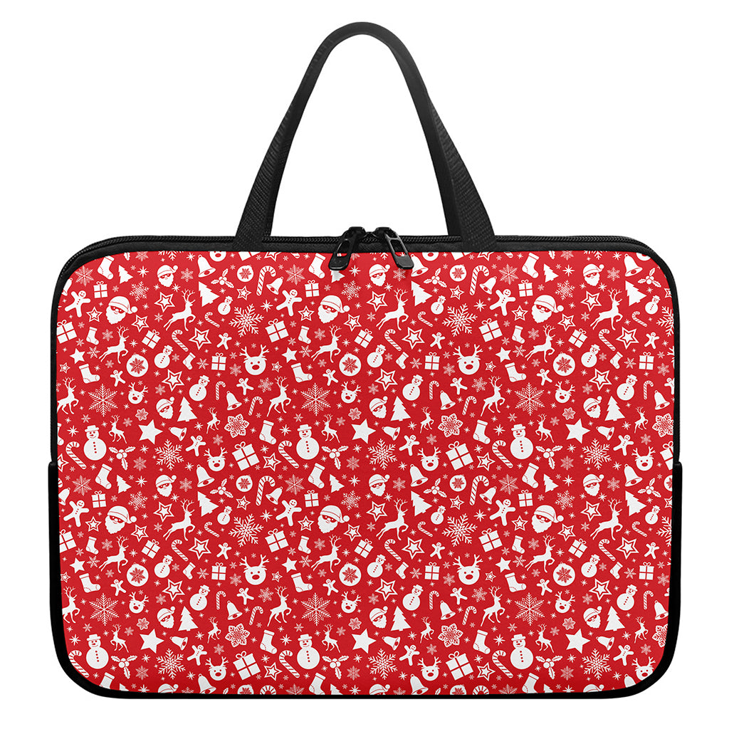 Merry Christmas Elements Pattern Print Laptop Sleeve With Handle