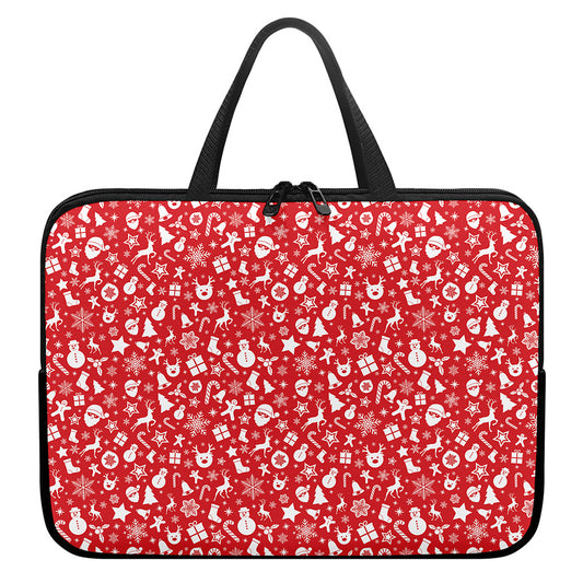 Merry Christmas Elements Pattern Print Laptop Sleeve With Handle