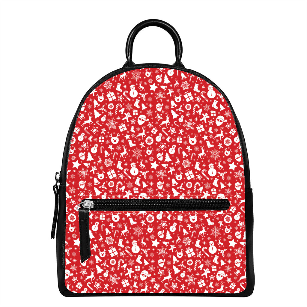 Merry Christmas Elements Pattern Print Leather Backpack