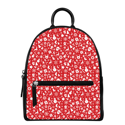 Merry Christmas Elements Pattern Print Leather Backpack