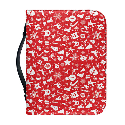 Merry Christmas Elements Pattern Print Leather Bible Cover