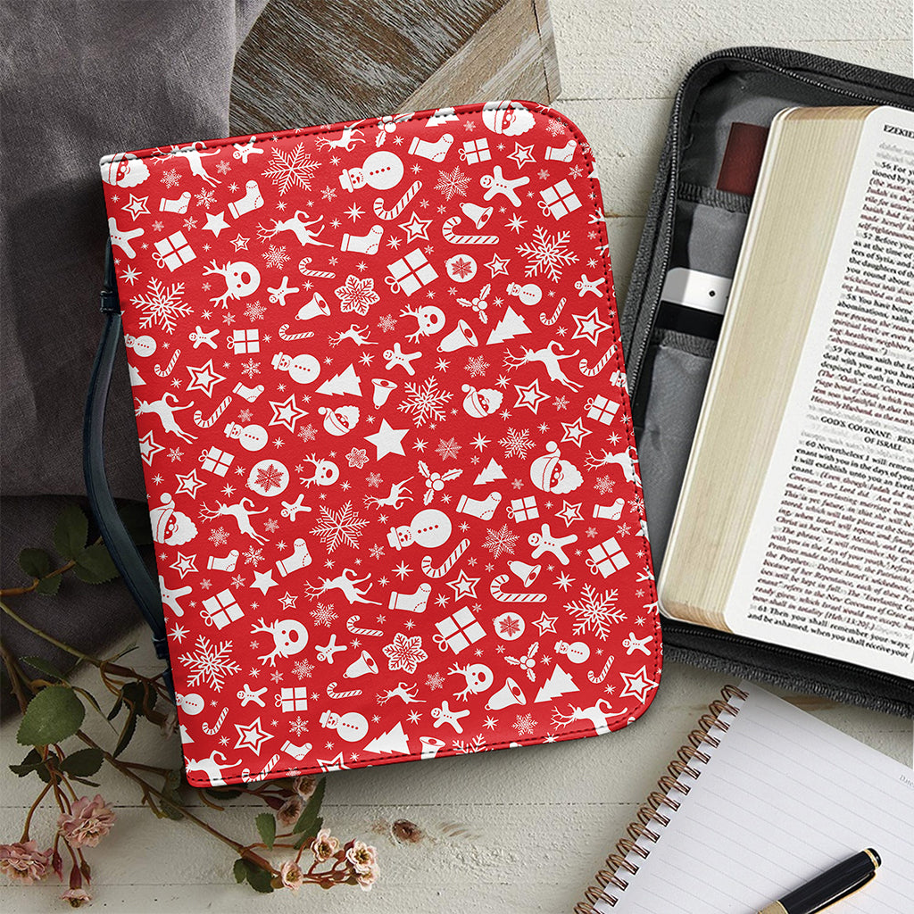 Merry Christmas Elements Pattern Print Leather Bible Cover