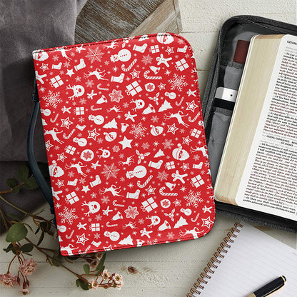 Merry Christmas Elements Pattern Print Leather Bible Cover