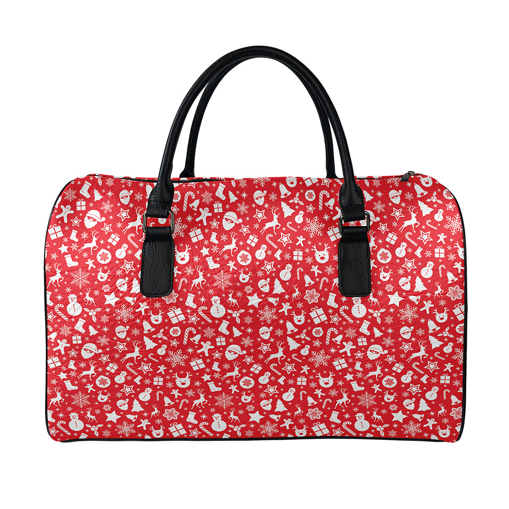Merry Christmas Elements Pattern Print Leather Duffle Bag