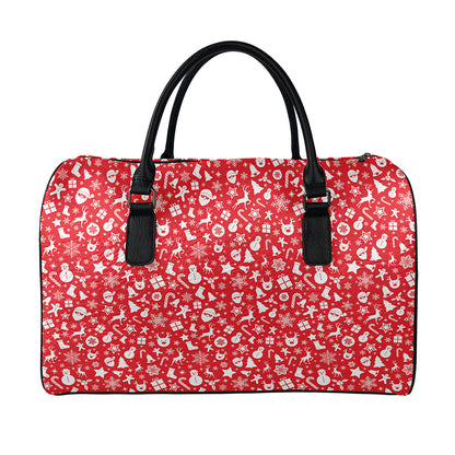 Merry Christmas Elements Pattern Print Leather Duffle Bag