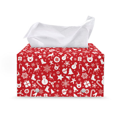Merry Christmas Elements Pattern Print Leather Tissue Box Cover