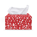 Merry Christmas Elements Pattern Print Leather Tissue Box Cover