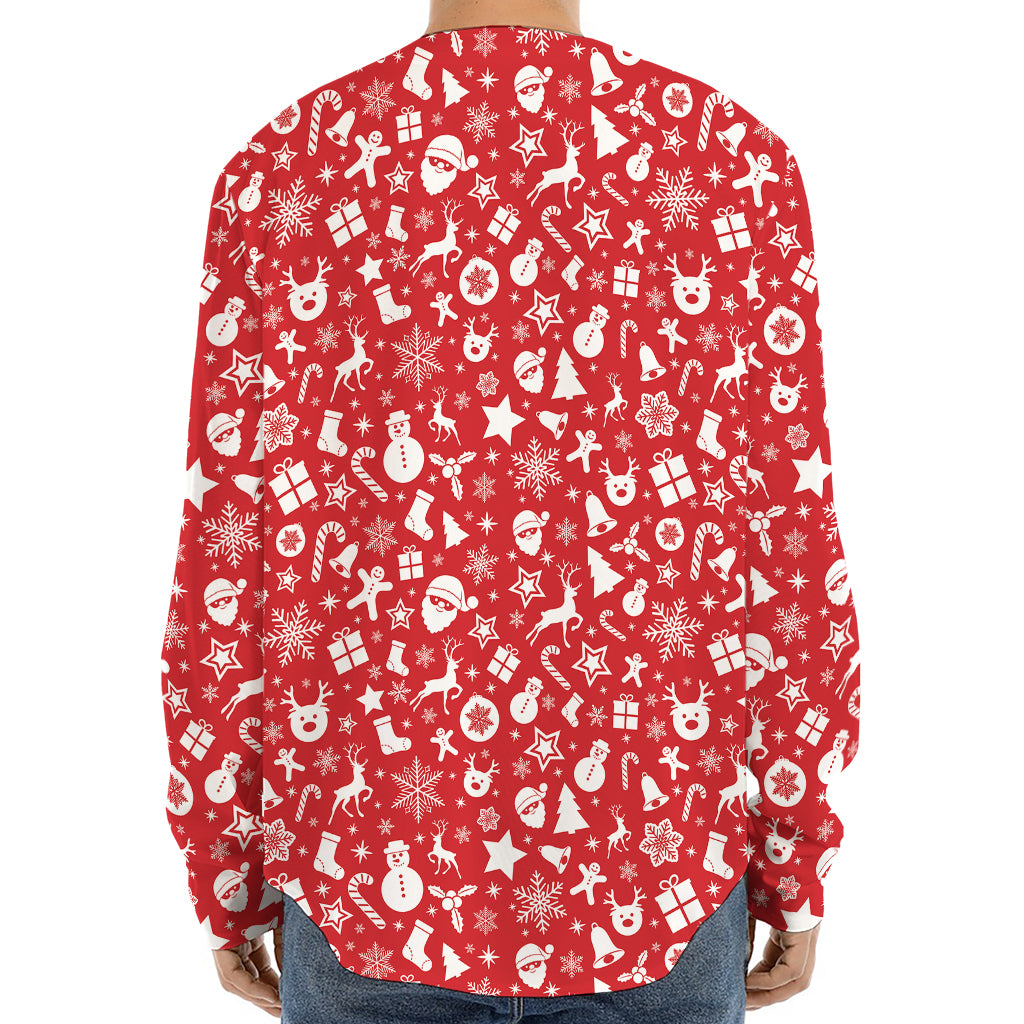 Merry Christmas Elements Pattern Print Long Sleeve Baseball Jersey