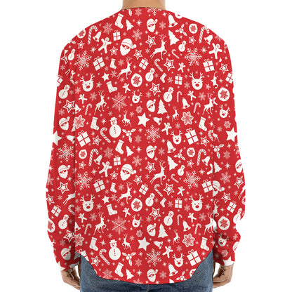 Merry Christmas Elements Pattern Print Long Sleeve Baseball Jersey