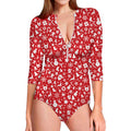 Merry Christmas Elements Pattern Print Long Sleeve Swimsuit