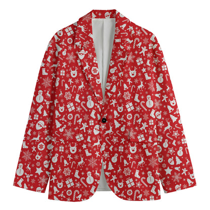 Merry Christmas Elements Pattern Print Men's Cotton Blazer