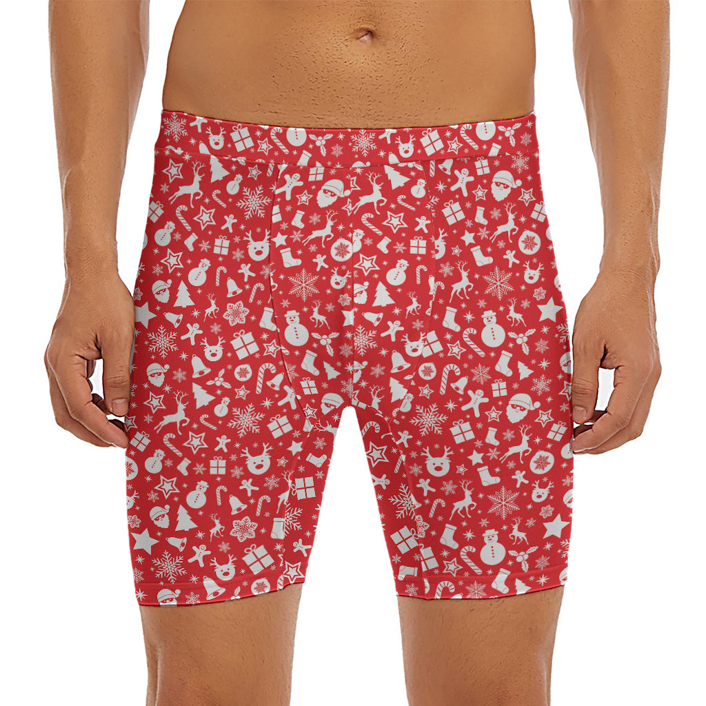 Merry Christmas Elements Pattern Print Men's Long Boxer Briefs