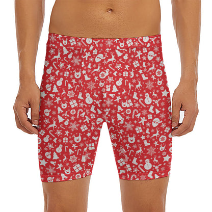 Merry Christmas Elements Pattern Print Men's Long Boxer Briefs