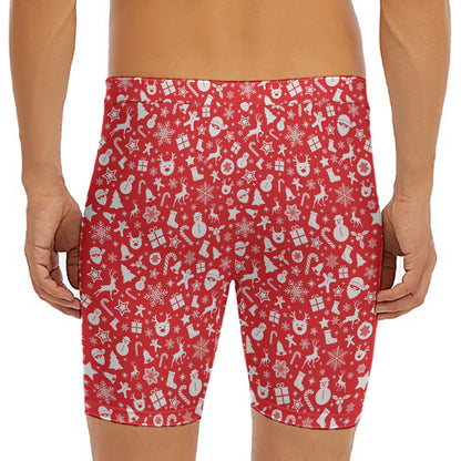 Merry Christmas Elements Pattern Print Men's Long Boxer Briefs